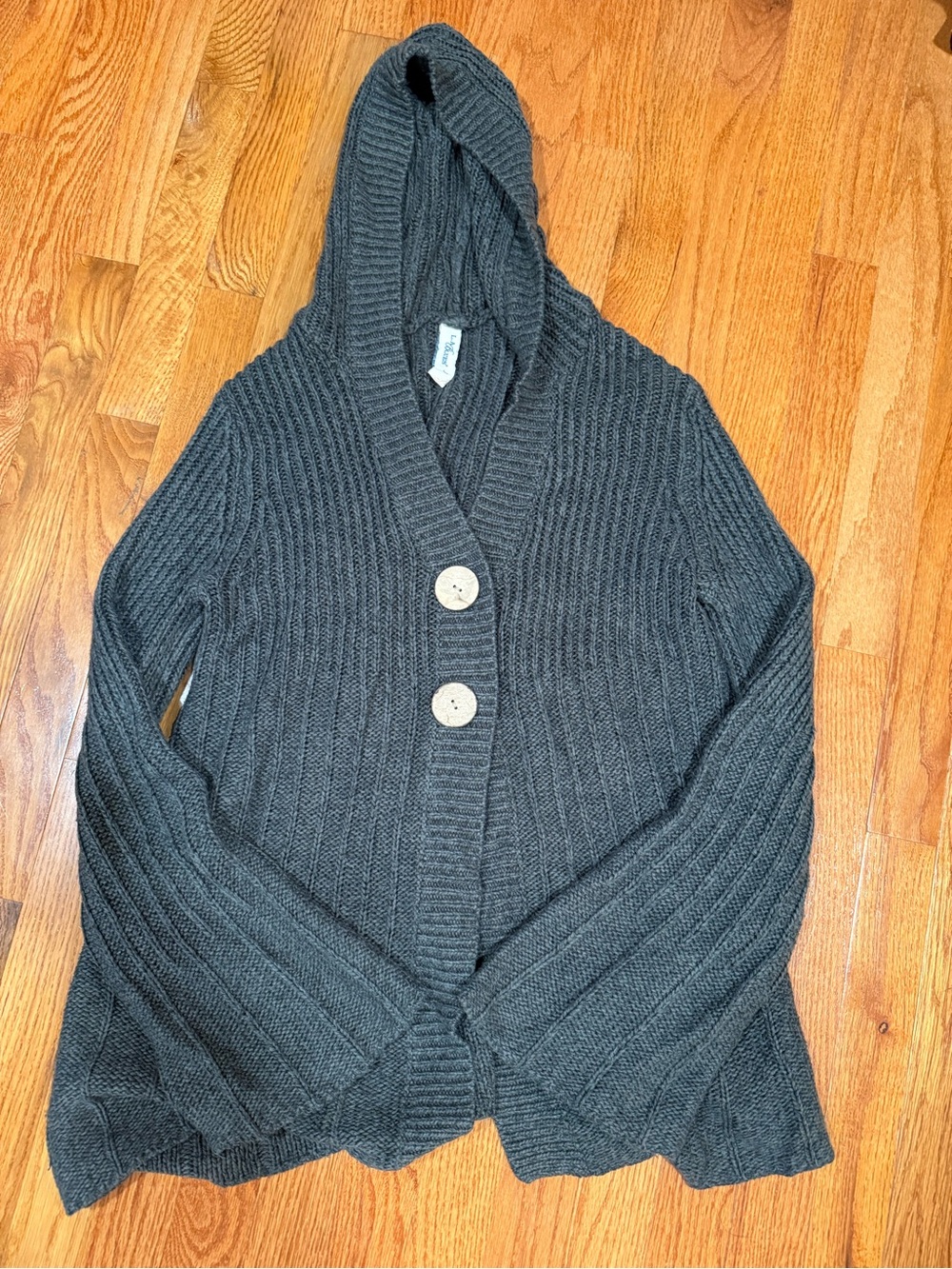 L.A. Blues Hooded Ribbed Button Cardigan - Charcoal Gray